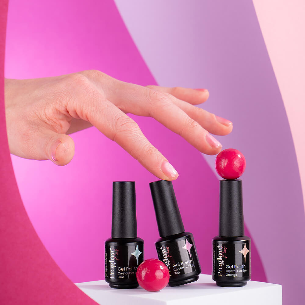 Gel Polish Crystal Cat Eye Red Pink