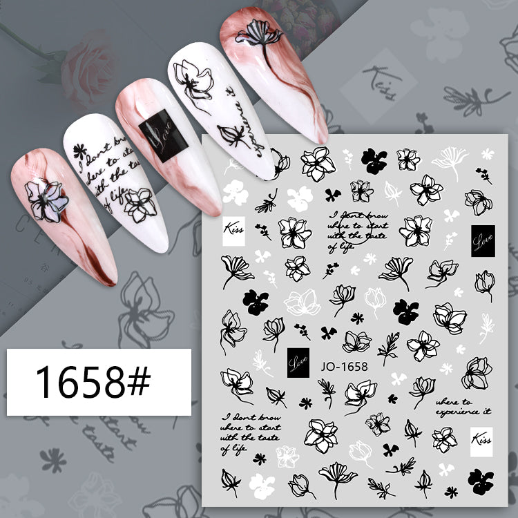 Nail Sticker Black Flowers